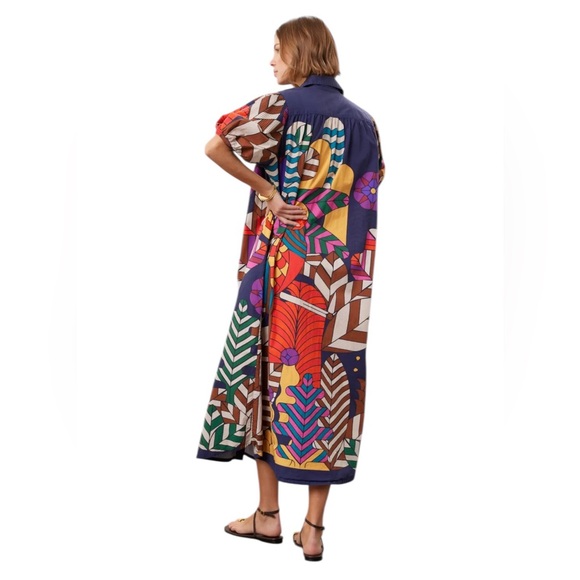 Carolina K- Valerie Pleated Kaftan Vibrant Multicolor Midi Dress Size Small - Picture 4 of 8